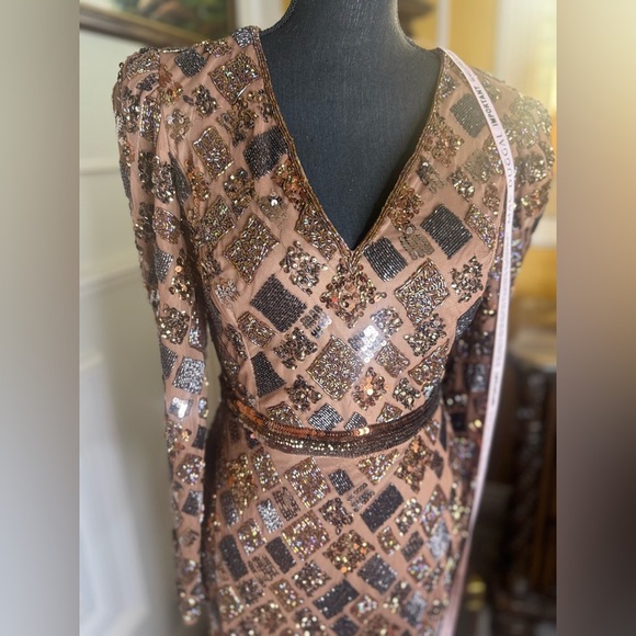 Brown Geo Embellished Midi Sheath Dress - Picture 10 of 15